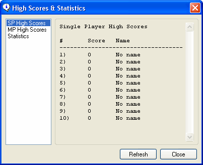 Scores and statistics window