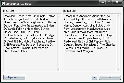 ListSorter main window