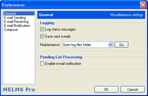 Preferences window